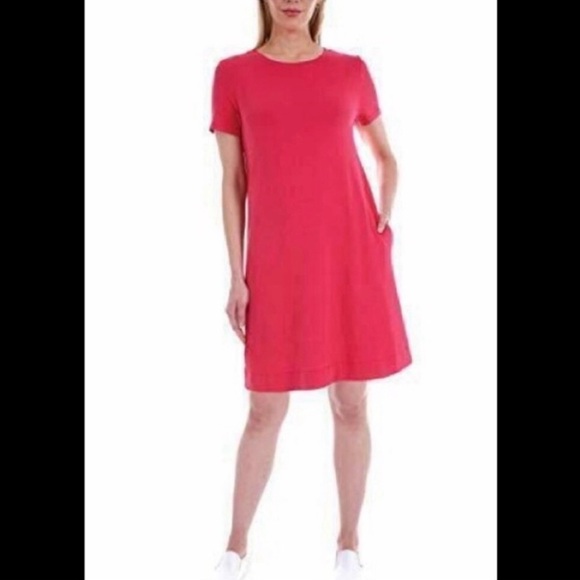 ELLEN TRACY Coral Pink Red Boho Midi Shift/Sheath T Shirt Dress-Size Small - Picture 1 of 7